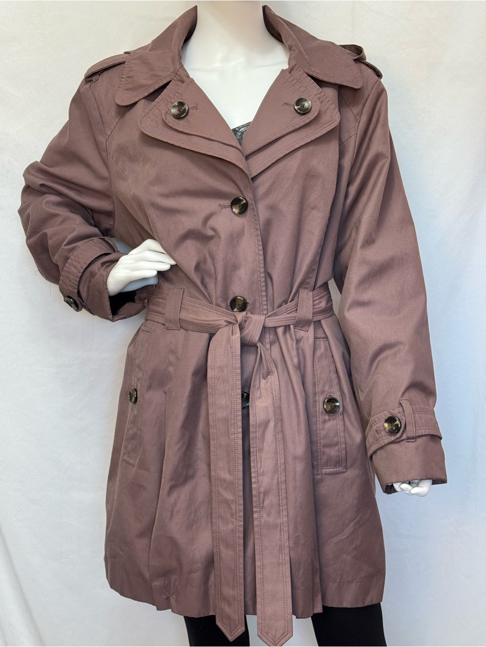 London Fog Mauve Belted Hooded Water Resistant Trench Rain Coat